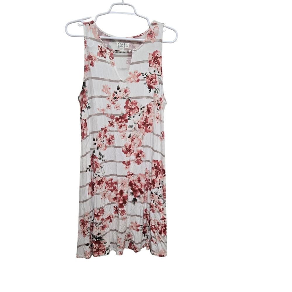 24/7 Maurices Floral Stripe Swing Tank Dress Large Pink